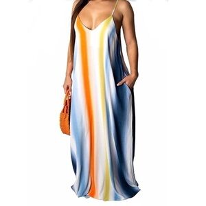 Striped tie dye oversized Maxi dress with pockets. Small